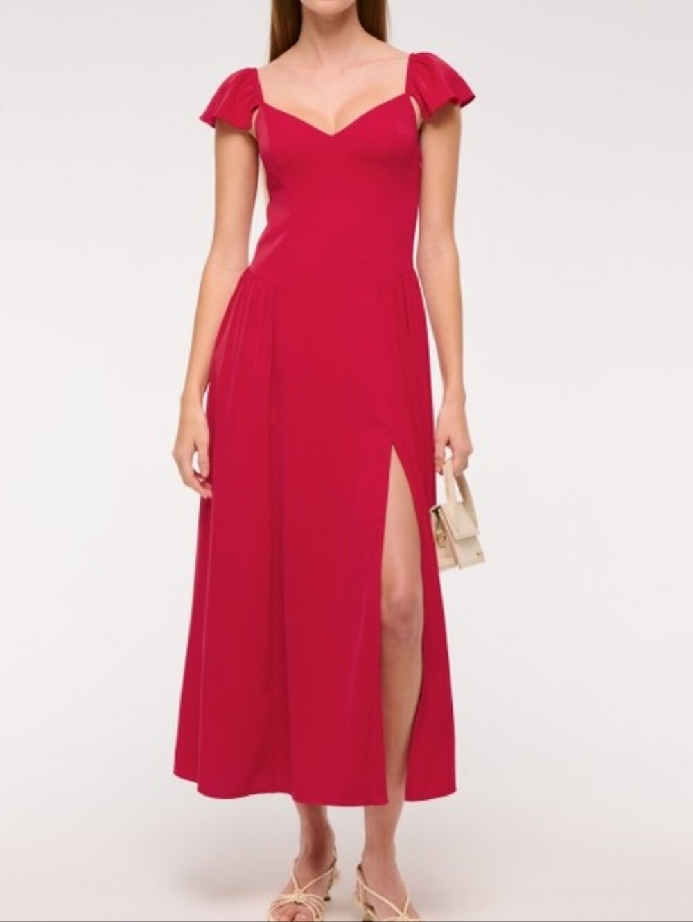 Abercrombie & Fitch Flutter Sleeve Midi Dress In Red XL